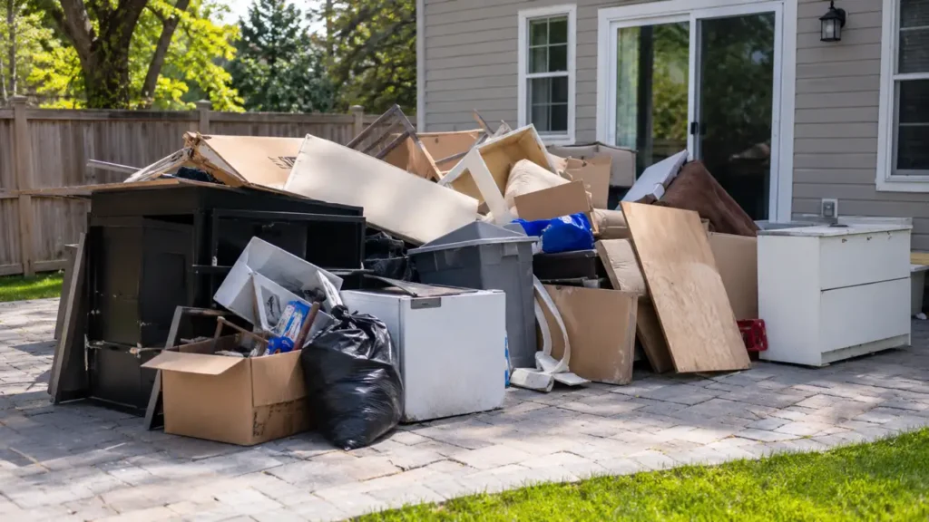 suburban backyard junk removal pile